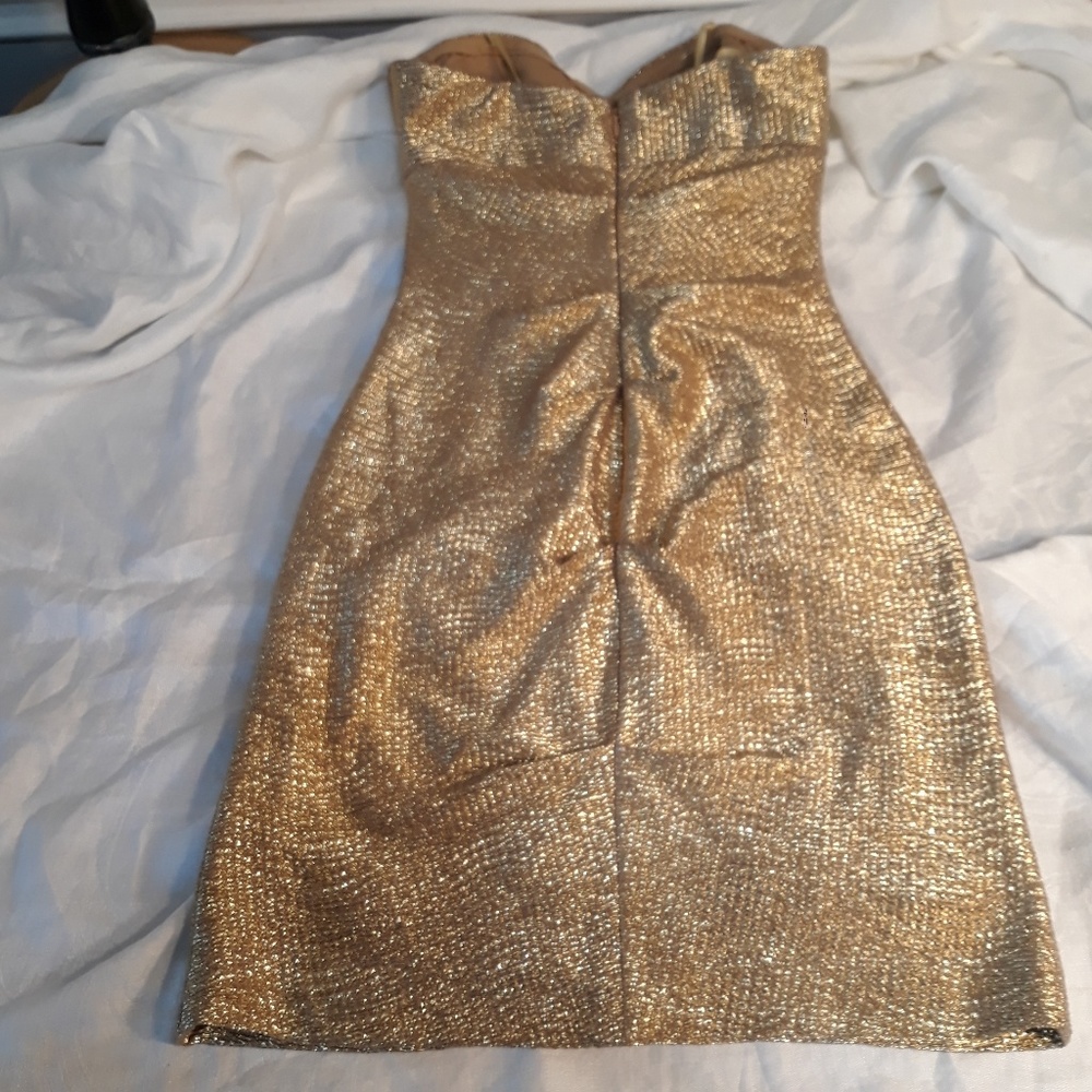 LOGAN/PAPELL STRAPLESS GOLD MINIDRESS-SZ 5/6 - Picture 3 of 8